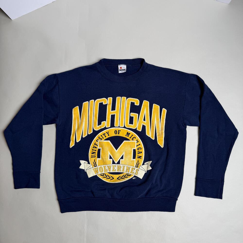 Vintage Michigan Wolverines Sweatshirt Mens Large Blue NCAA Football Signal 80's